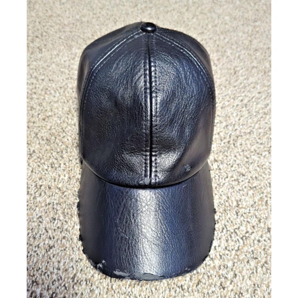 WYETH Faux Leather Hailey Baseball Hat/Cap, Hook/Loop Adjustable, Black, Used